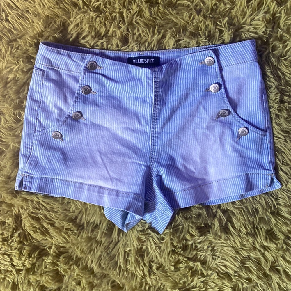 striped light denim shorts